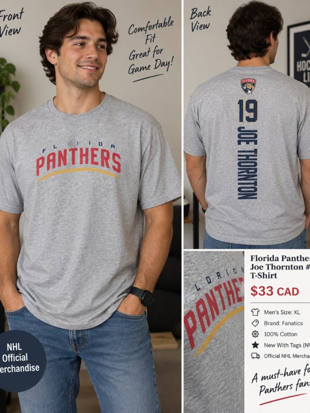 Florida Panthers Joe Thornton #19 Fanatics T-Shirt – Men’s XL – NWT